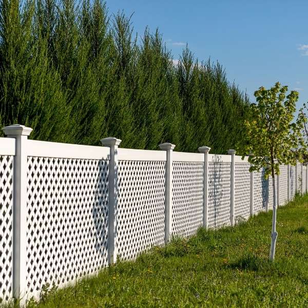 Vinyl privacy fence with lattice design